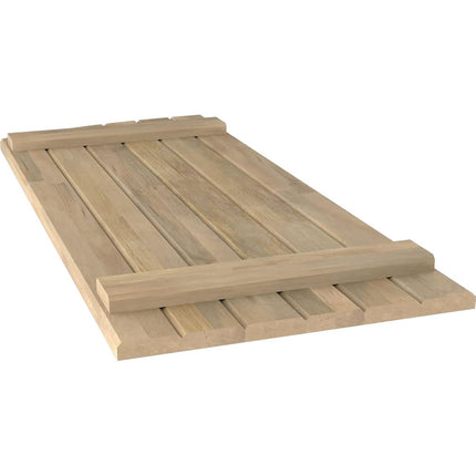 Ekena Millwork ARW101BE621X53UNH Americraft Six 2 Exterior Real Wood Joined Board-n-Batten Shutters w/Elliptical Top (Per Pair), 21"W x 53"H, Unfinished
