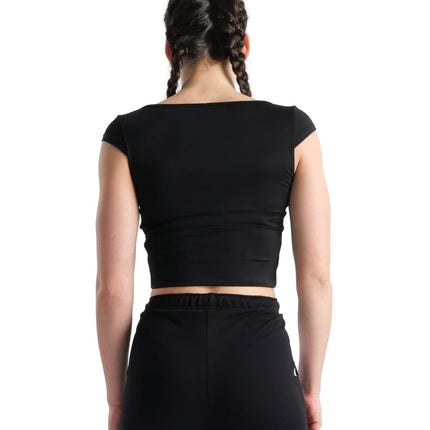 ARENA Sujetador Top Mujer Icons Camiseta Lisa, Negro-Blanco-Negro, S