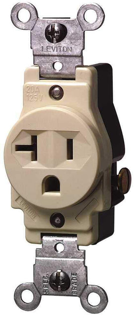Leviton 5801-W 20-Amp, 125-Volt, Narrow Body Single Receptacle, Straight Blade, Commercial Grade, Grounding, White