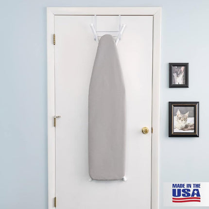 Tabla de planchar de tamaño completo fabricada en EE. UU. por Seymour Home Products (Gris claro) | Incluye funda y acolchado | Tabla de planchar con 4 patas de acero para soporte adicional | Cuenta con parte superior perforada para el flujo de vapor