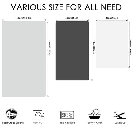 Extra Large Silicone Mat, 31.5x16.9 Inch Heat Resistant Mat for Kitchen Counter, Non-Stick Silicone Baking Mat for Dough and Pastry, Thick Silicone Pad Countertop Protector, Gray