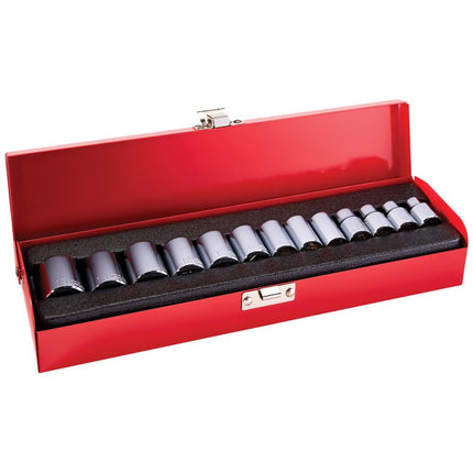 KLEIN TOOLS 3/8-Inch Drive Socket Set, Metric, 13 Pc 65506, Red
