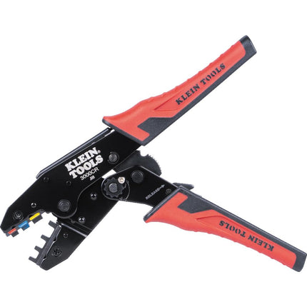 Klein Tools 3007CR Crimping Tool for Heat Shrink Connectors, Ratcheting Terminal Crimper, 10 to 22 AWG Stranded Copper Wire, Full-Cycle, 3-Cavity