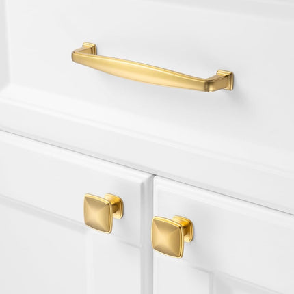 KOOFIZO 10 Pack 5 Inch Brushed Gold Kitchen Cabinet Pulls Brushed Gold Cabinet Handles Gold Cabinet Hardware for Kitchen Cabinets 1817 Drawer Dresser Cupboard Bedroom