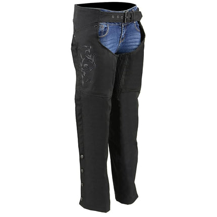 Milwaukee Leather SH1182 Chaparreras de Moto de Tela Negras para Mujer con Bordado Tribal - 5X-Large