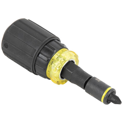 Klein Tools 32561HDRT KNECT 7-in-1 Ratcheting Screwdriver, Impact Rated, Stubby with Phillips, Slotted Bits, 3 Nut Drivers, Adapter, 7-Piece
