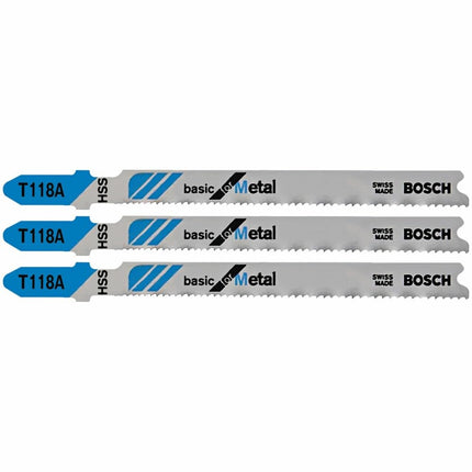 Bosch T118A3 Sierra de calar de vástago en T básica para metal, 3 piezas, 3-5/8 pulg., 17-24 TPI