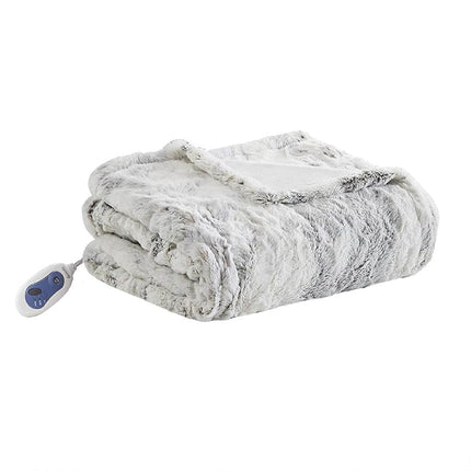 Beautyrest Zuri Reversible Faux Fur to Mink Electric Blanket, Auto Shut Off, Virtually Zero EMF, Multi Heat Setting, UL Certified, Machine Washable, Grey/Blue Throw 50x70