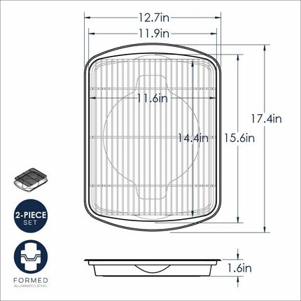 Nordic Ware Oven Crisp Baking Tray, Aluminium Crisping Tray with Carbon Steel Rack, Premium Bakeware Made in the USA, Silver, L 15.6" x W 11.6" x H 1.6"