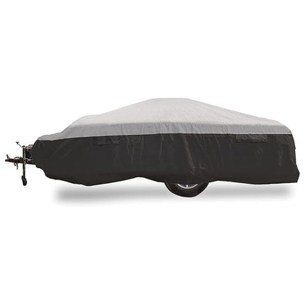 Camco ULTRAGuard 12 to 14' Pop Up RV Camper Cover with Secure Cinching Straps, Zippered Entry Doors, and Covered Air Vents, Gray
