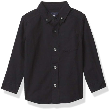 Children's Place The Baby Boys' Single and Toddler Long Sleeve Oxford Button Down Shirt, Black Single, 18-24 Months