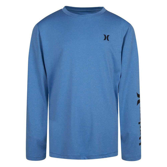 Hurley Boys' Long Sleeve UPF 50+ Rash Guard Swim Shirt, Neptune Blue Heather, Small