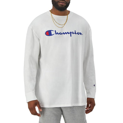 Champion Men's Long Sleeve T-Shirt, Classic T-Shirt for Men (Reg. Or Big & Tall), White, Medium