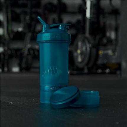 Blender Bottle Shaker Bottle with Pill Organizer and Storage for Protein Powder, ProStak System, 22-Ounce, Ocean Blue
