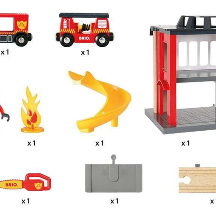 BRIO World Fire & Rescue - Central Fire Station for Kids Age 3 Years Up - Wooden Railway Train Accessories and Add Ons