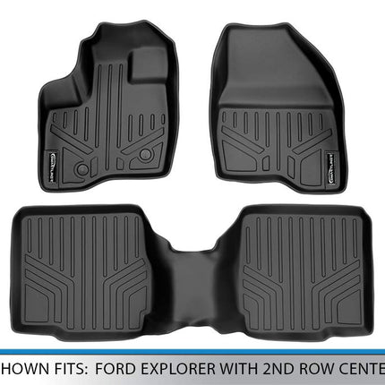 SMARTLINER Tapis de sol de voiture, tapis de sol sur mesure, ensemble de 2 rangées, noir, pour Ford Explorer 2011-2014 avec console centrale de 2e rangée