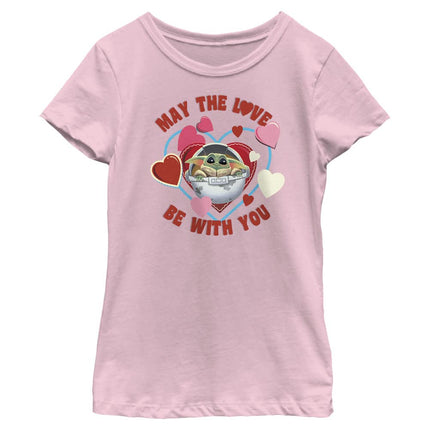 STAR WARS Mandalorian Little Lover Girls Short Sleeve Tee Shirt, Light Pink, Small