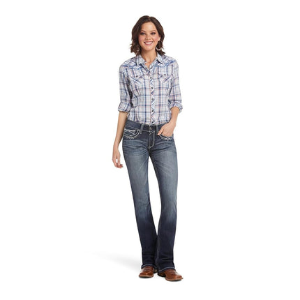 ARIAT Women's R.e.a.l. Mid Rise Stretch Entwined Boot Cut Jean, Marine, 34 Long