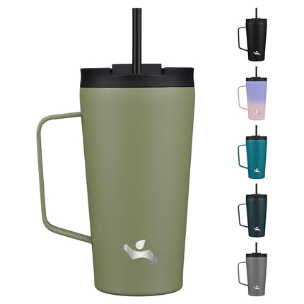 Konokyo Insulated Tumbler with Handle and Straw, 18 OZ Travel Coffee Mug Stainless Steel Cup Metal Water Bottle,Camp Green