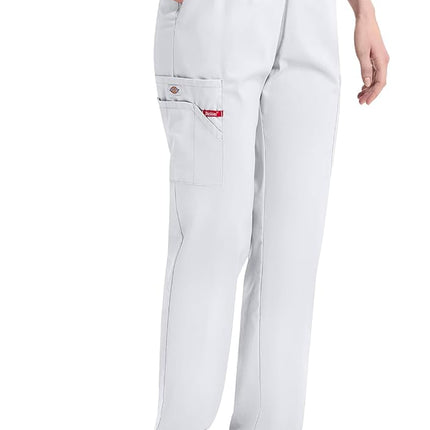 Dickies EDS Signature Scrubs for Women, Elastic Waist Pull-On Cargo Pants for Women in Soft Brushed Poplin 86106, White, XS