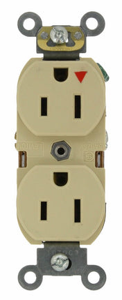 Leviton 15-Amp, 125 Volt, Industrial Series Heavy Duty Specification Grade, Duplex Receptacle, Straight Blade, Isolated Ground, 5262-IGI, Ivory