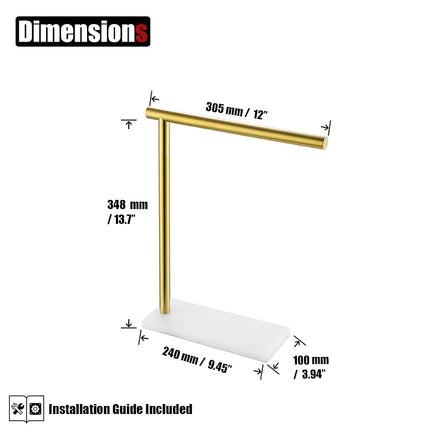 JQK Porte-Serviettes sur Pied Or Brossé, Support Moderne Autonome pour Plan de Travail avec Barre de 30,5 cm, Acier Inoxydable 304 Épais 0,8 mm Base Blanche, HTT170-WG