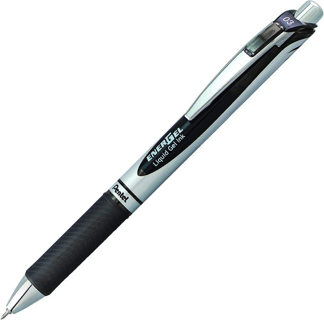 Pentel Energel 0.3mm Punta Extra Fina RTX Bolígrafo Retráctil con Punta de Aguja - 6 Negros y 6 Azules - paquete de 12