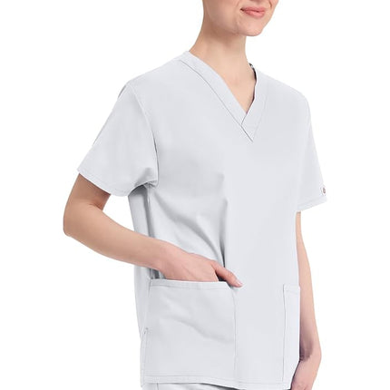 Dickies Women's EDS Signature Scrubs 86706 Missy Fit V-Neck Top Medical Shirt, White, L