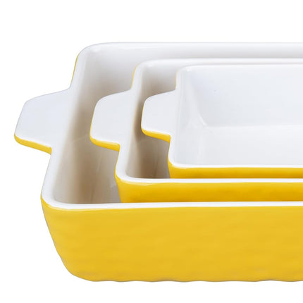 GarveeHome Baking Dishes Set of 3, Ceramic Bakeware Set with Handles, Porcelain Baking Pan Casserole Dishes for Oven and Microwave, Deep Lasagna Pan for Baking, Cooking, Wedding Gift - Yellow