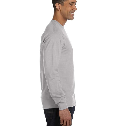 Hanes Men's Essentials Long Sleeve Crew Neck Cotton T-Shirts, Pack of 2, Lightweight Steel, S