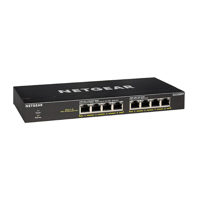 NETGEAR 8-Port Gigabit Ethernet Unmanaged PoE+ Switch (GS308PP) - with 8 x PoE+ 83W Desktop Wall Mount Sturdy Metal