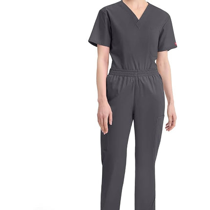 Dickies EDS Signature Scrubs for Women, Elastic Waist Pull-On Cargo Pants for Women in Soft Brushed Poplin 86106, Pewter, M