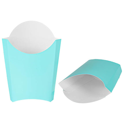 Bio Tek 4.7 x 3.5 x 5.1 Inch French Fry Cup, 100 Disposable Snack Cups - Stackable, Sustainable, Turquoise Paper 4 Ounce Fry Holder, for Fries, Onion Rings, Popcorn, or Cookies - Restaurantware