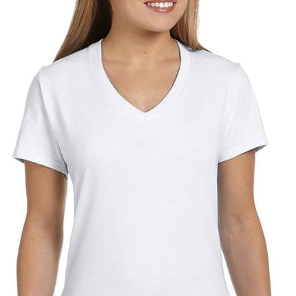 Hanes Women's Short Sleeve Nano-T V-Neck Tee, White, Large