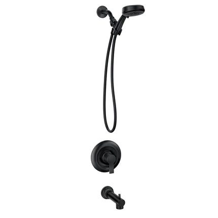 Moen Meena Matte Black Single Handle Modern Shower Faucet with Handshower and Tub Spout for Bathtub (Valve Included), 82618BL