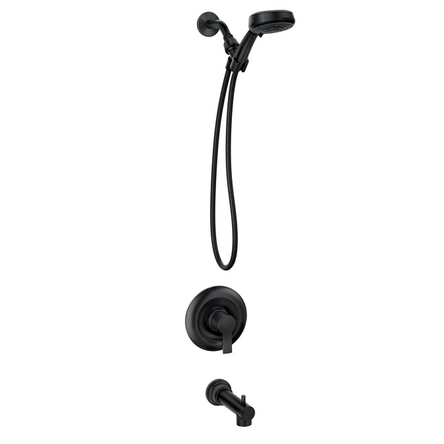 Moen Meena Matte Black Single Handle Modern Shower Faucet with Handshower and Tub Spout for Bathtub (Valve Included), 82618BL