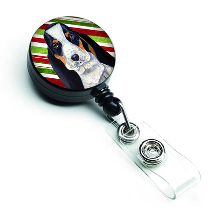 Caroline's Treasures Basset Hound Candy Cane Holiday Christmas Retractable Badge Reel, Multicolor (LH9239BR)