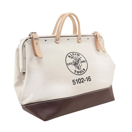 Tool Bag, Canvas Tote for Hand Tools is Heavy Duty Organizer with Steel Frame Mouth Klein Tools 5102-16