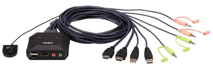 ATEN 2-Port USB 4K HDMI Cable KVM Switch with Remo