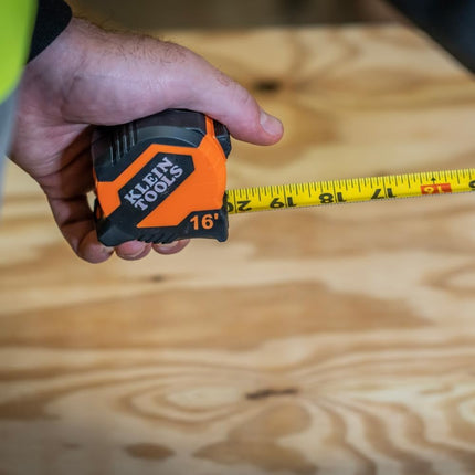 Klein Tools 9516 Tape Measure, 16-Foot Compact Double-Hook Imperial Measuring Tape with Finger Brake, Nylon Blade, Easy to Read Bold Lines