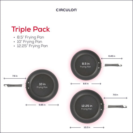 Circulon Radiance Hard Anodized Nonstick Fry Pan Set, Gray | Skillet Set for Everyday Cooking, 8.5 / 10 and 12.25 Inch | Even Heat Distribution and Easy Food Release Ergonomic Handles