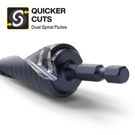 Klein Tools QRST2S Quick-Release Step Bit Set, 3-Piece, Durable Aluminum Titanium Coating, Impact-Rated Hex Shank
