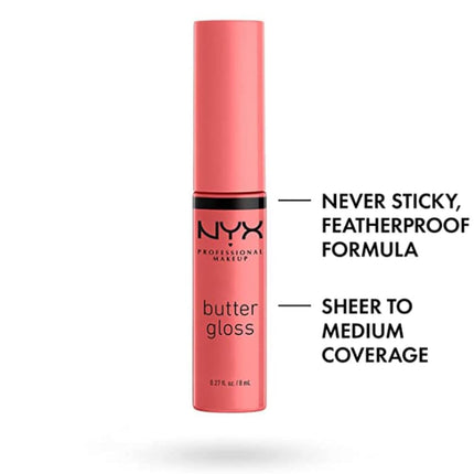 NYX Professional Makeup Lip Gloss, Silky Smooth, Non-Sticky Formula, Moisturising, Sheer to Medium Coverage, Butter Gloss, 8 ml, Shade: Creme Brulee