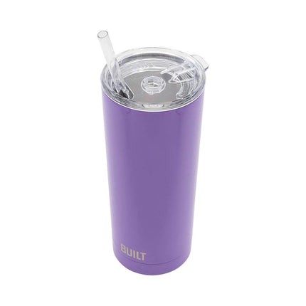 BUILT Double Walled Stainless Steel Tumbler Set with Replacement Lid, 2 Reusable Tritan Wire Straw Cleaning Brush in Gift Box, 1 Count (Pack of 1), Amethyst