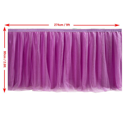 Jupon de table en tulle violet 9 pieds / 275 cm, Costume de demoiselle d'honneur/soeur de la mariée, Jupon de fête pour bébé, Décoration de table rectangulaire ou ronde, Décoration de fête d'anniversaire romantique de luxe (Onde)