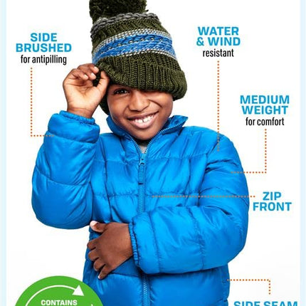 The Children's Place Boys' Big Kid Medium Weight Puffer Jacket, Wind, Water-Resistant Seasonal, Onyx, Medium