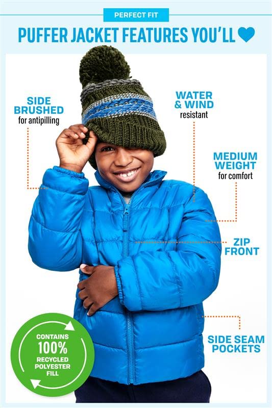 Chaqueta acolchada de peso medio para niños grandes de The Children's Place, resistente al viento y al agua, de temporada, Onix, extragrande