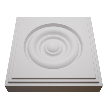 5 1/2"W x 5 1/2"H x 1 1/8"P Americraft Solid Paint Grade Wood Square Rosette with Center Bullseye with Decorative Edge, Primed Pine