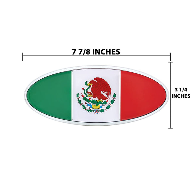 United Pacific 10924 Die-Cast Metal 7 ⅞” x 3 ¼” Chrome Oval Shape Emblem for Peterbilt, Mounting Stud w/Double-Sided Backing – ONE Emblem – Mexico Flag