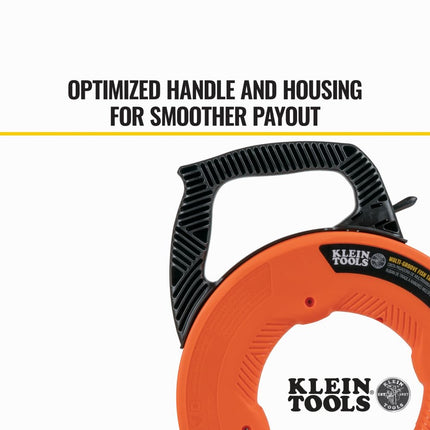 Fish Tape, Multi-Groove Fiberglass Wire Puller with Nylon Tip, Optimized Housing and Handle, 15 m, Klein Tools 56382